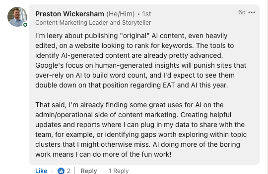 A screenshot of a response to G DIGITAL MARKETING PTE. LTD.'s Content & PR Division's LinkedIn post.